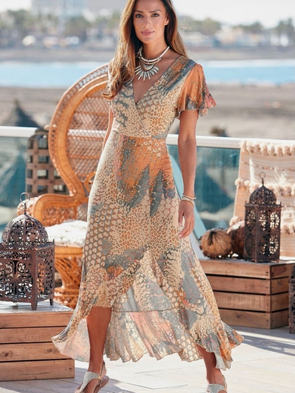 Printed Side Slit Maxi Dress - NEW Without Tags